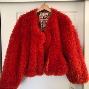 FREE PEOPLE LENA Teddy Coat Burnt Orange NWT Size Small